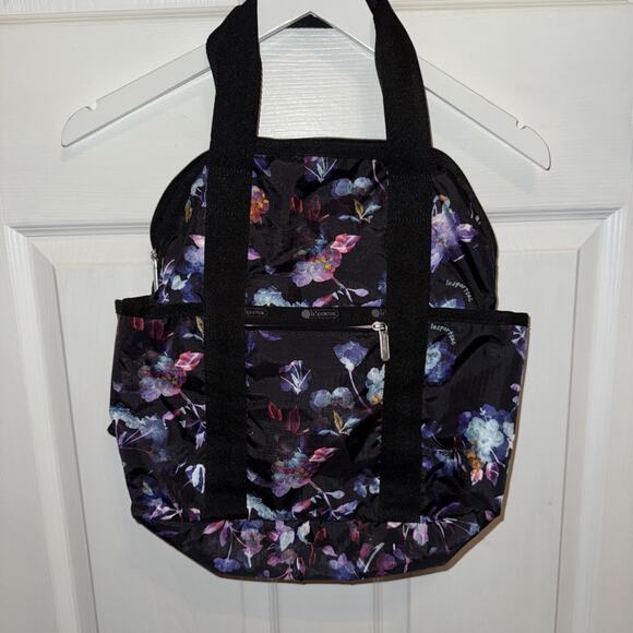 LeSportsac Double Trouble Backpack Black Floral - Picture 1 of 5